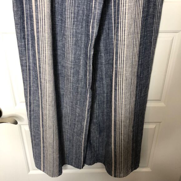 NWT Express Wms M Blue Striped High Waist Linen Blend Pants Wide Split Leg - Picture 10 of 12